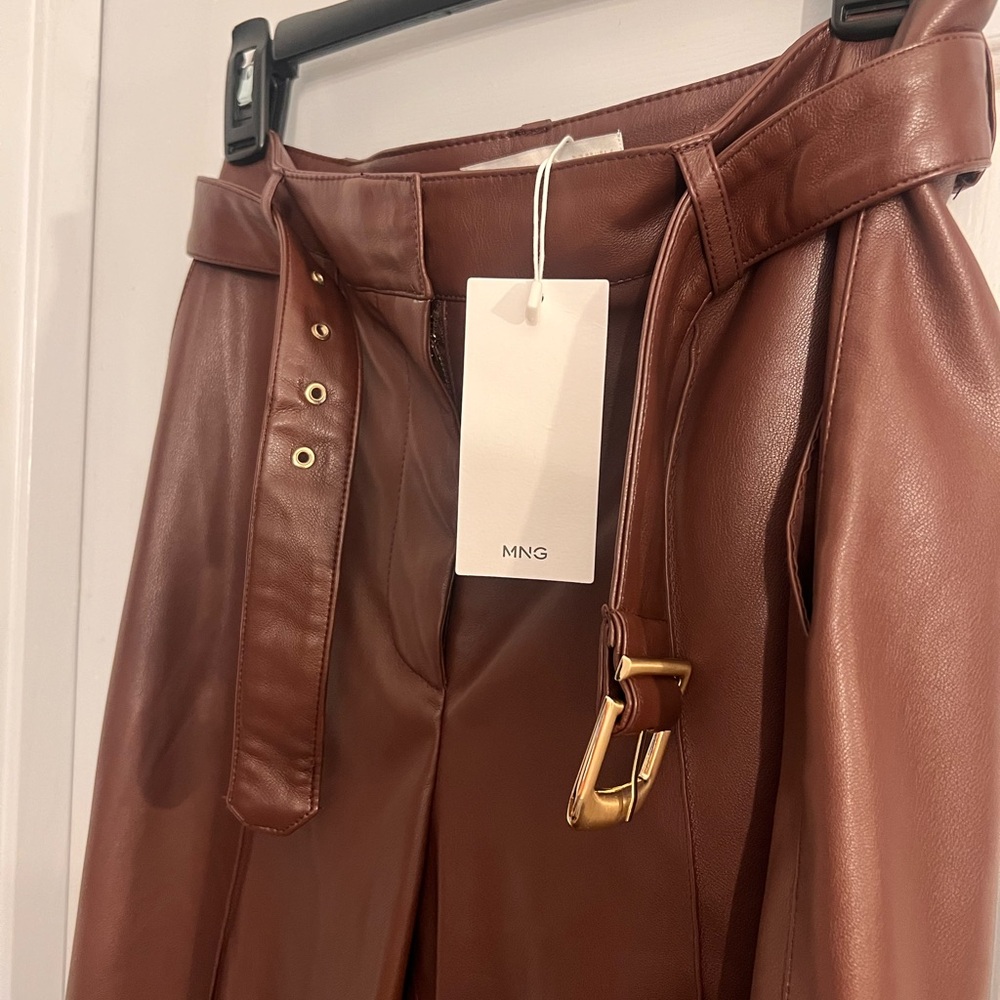 NEW*Mango Belted Faux Leather Pants NWT